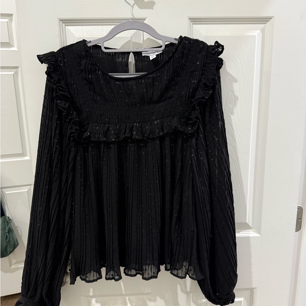 Topshop Elegant Black Ruffled Women's Blouse size 12 - Picture 1 of 4